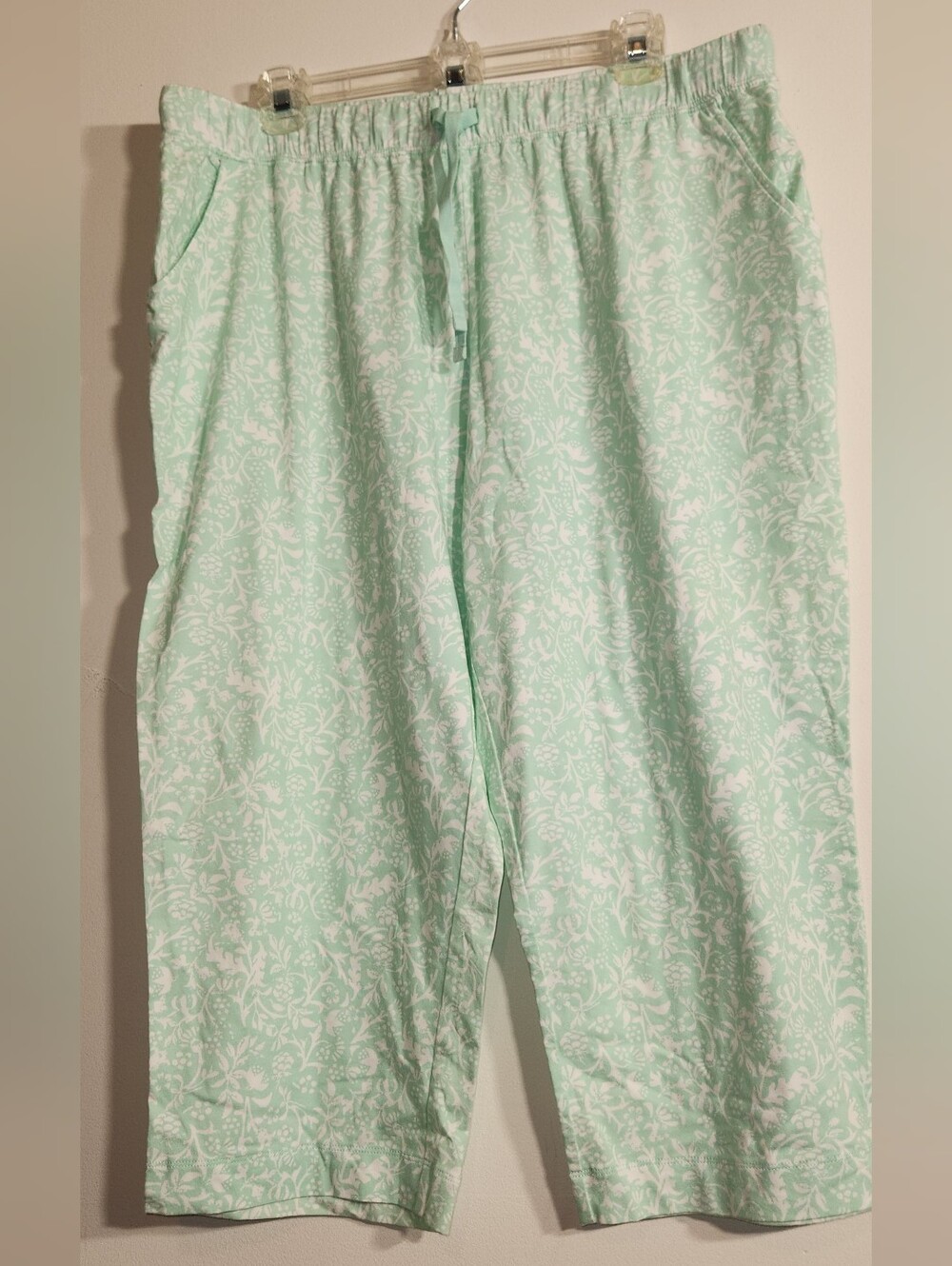 Light Mint Floral NWOT Drawstring Lounge Pants. Sleep Sense. Large.